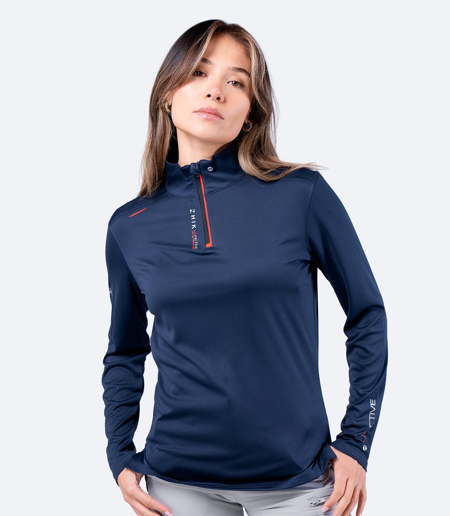 Womens UVActive High Collar 1/4 Zip Top - Navy