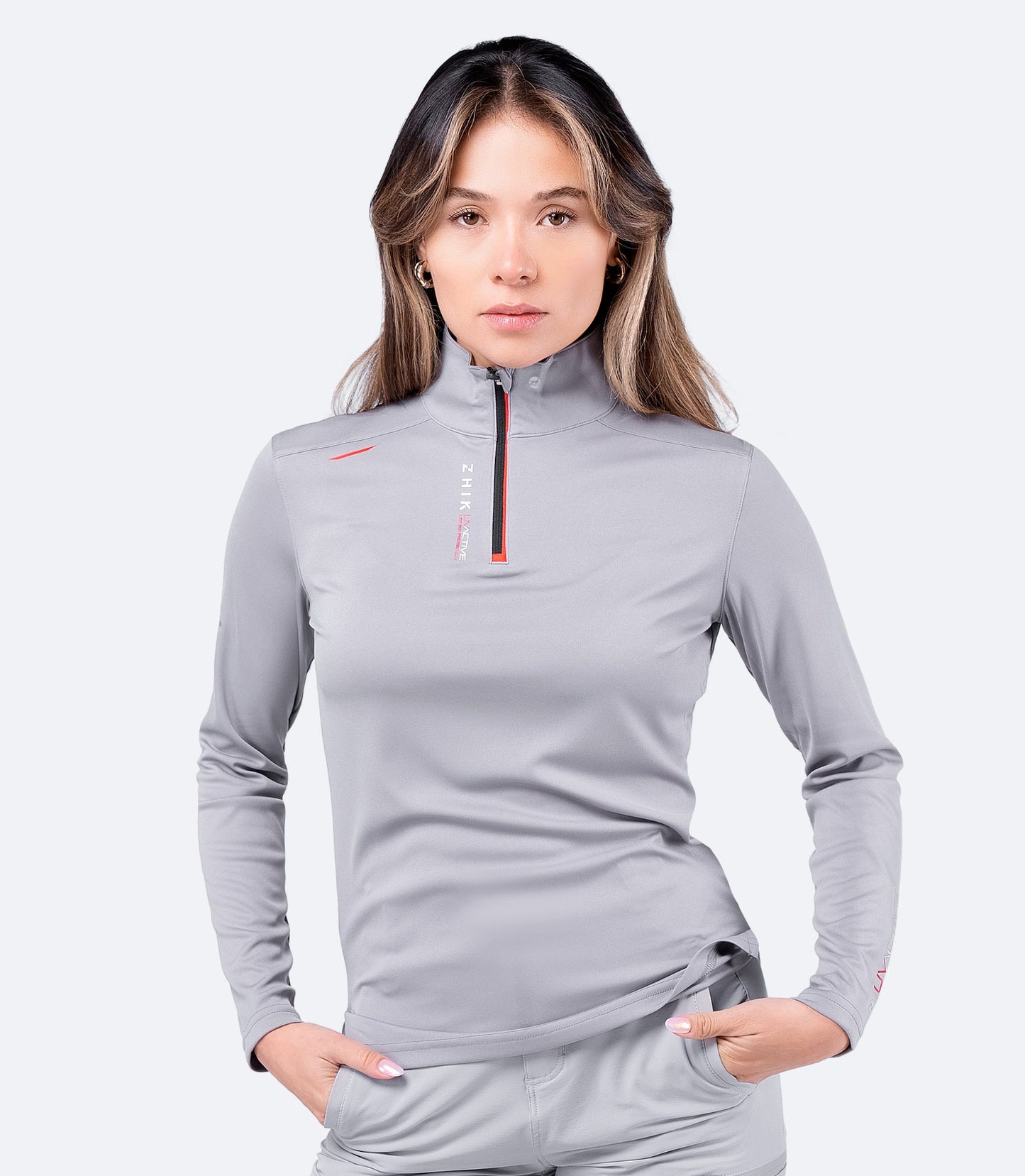 Womens UVActive High Collar 1/4 Zip Top - Grey