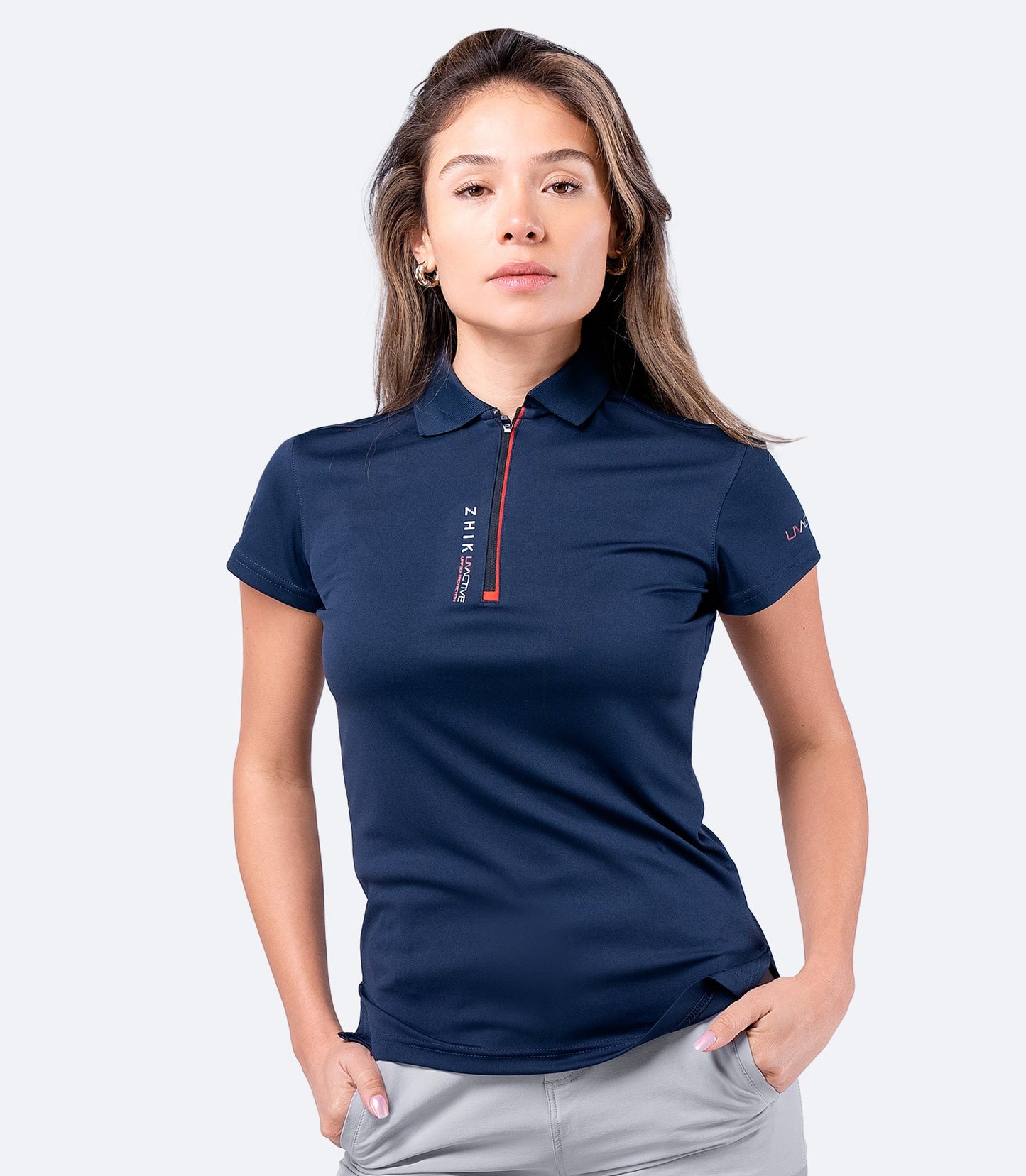 Womens UVActive Zip Sports Polo - Navy