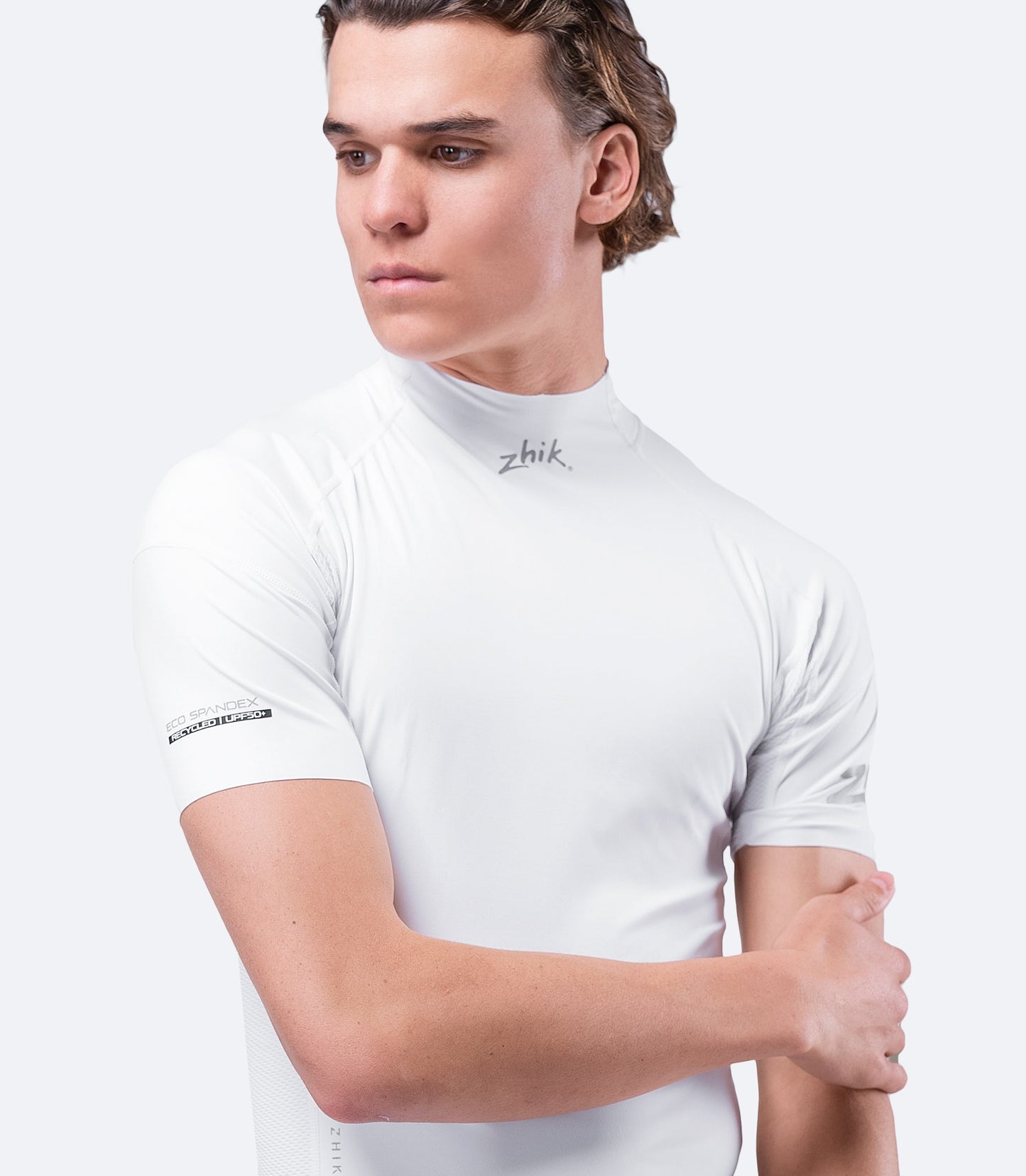 Mens White Eco Spandex Short Sleeve Top