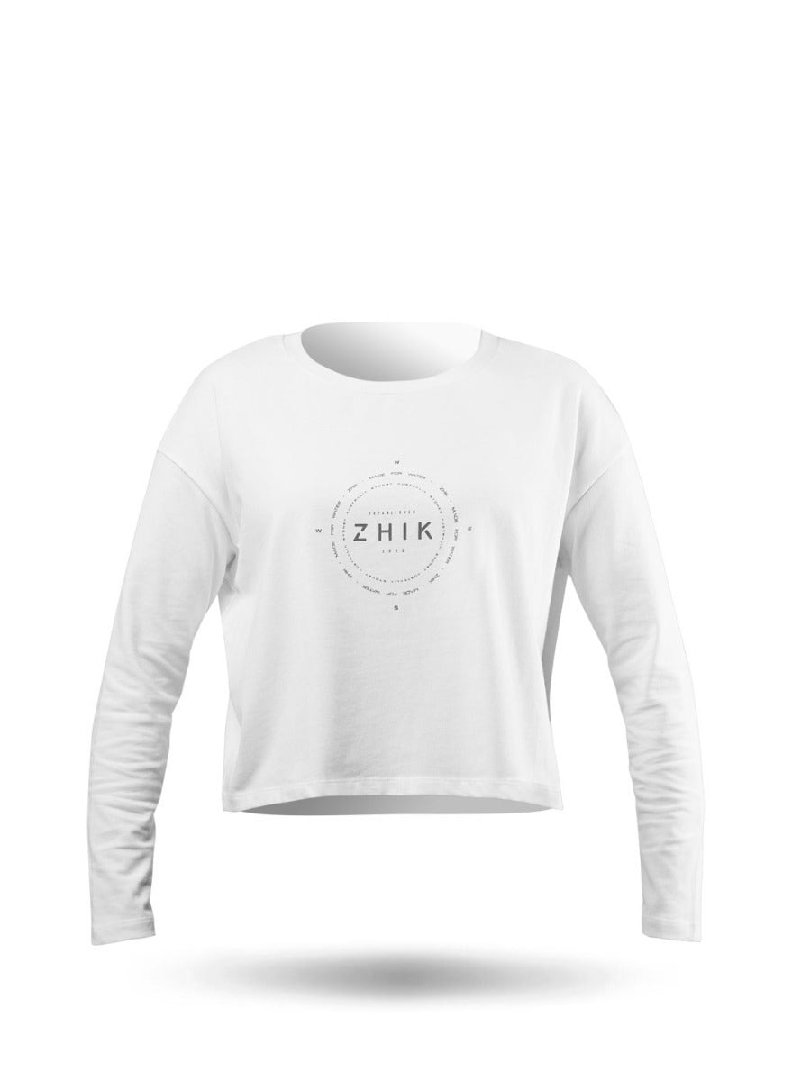 Womens Compass Print Long Sleeve Cotton Tee-LLL